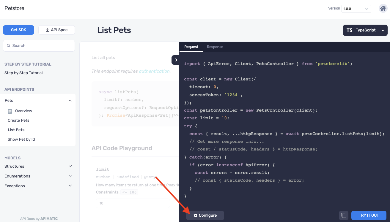 Configure code