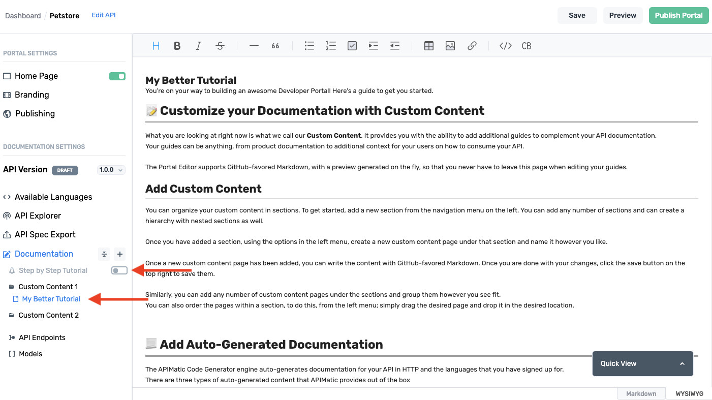 APIMatic custom content