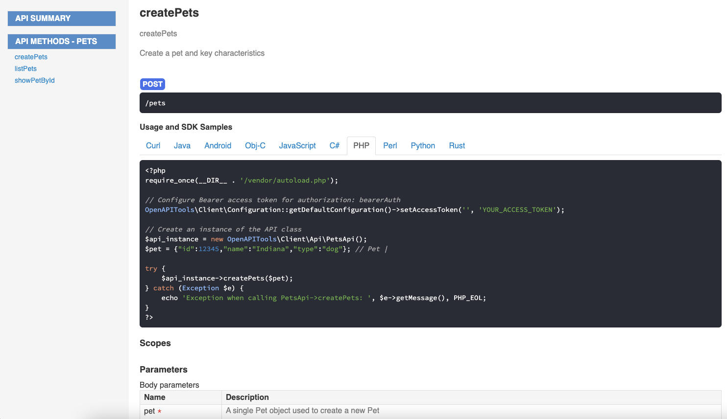 OpenAPI Generator documentation screenshot